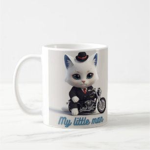 My Little Man Mug - Cute Kawaii Cat on Motorcycle 