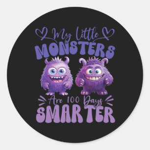 My Little Monsters Are 100 Days Smarter Cute Fluff Classic Round Sticker