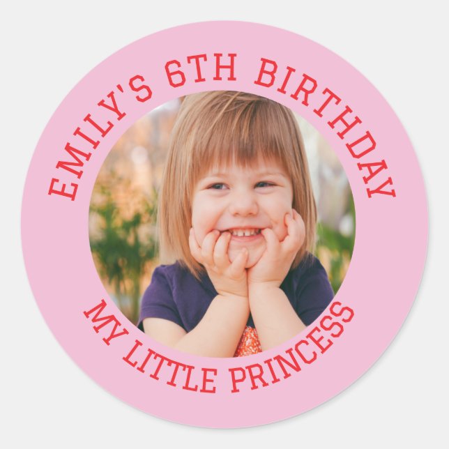 My Little Princess Happy Birthday Photo Name  Classic Round Sticker (Front)