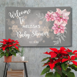 My Little Snowflake Pink Poinsettia Welcome Banner