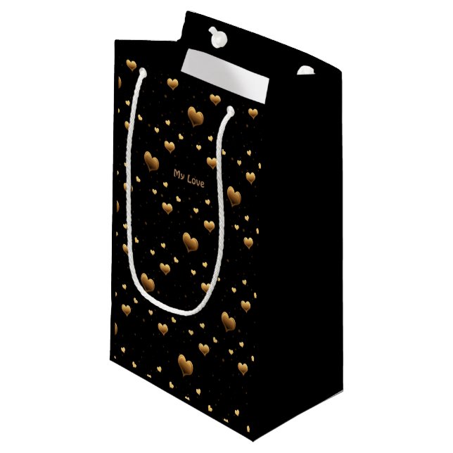My Love Elegant Gold Hearts on Black Small Gift Bag (Front Angled)