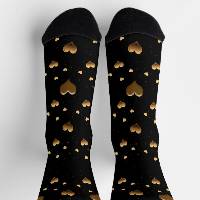 My Love Elegant Gold Hearts on Black Socks (Top)