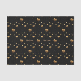 My Love Elegant Gold Hearts on Black Tissue Paper