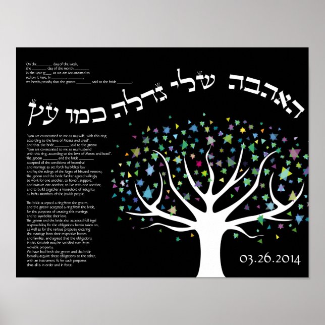 "My Love Grows Like a Tree" Ketubah Certificate Poster (Front)
