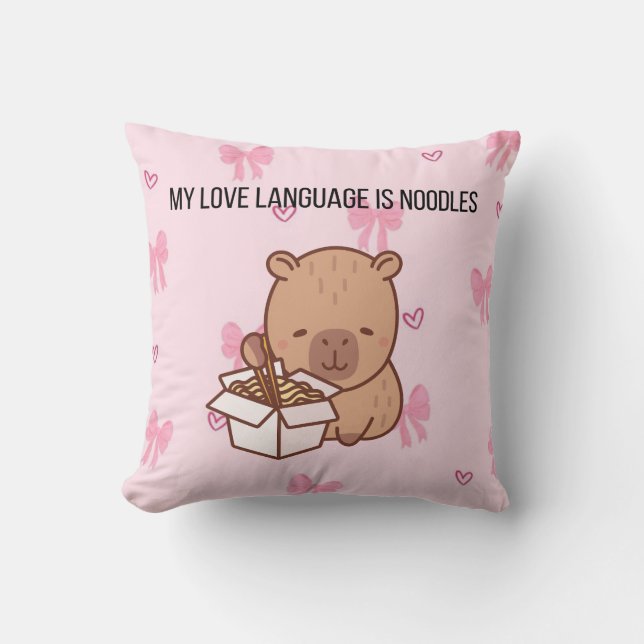 My Love Language Is Noodles | Kawaii Capybara Deco Cushion (Front)
