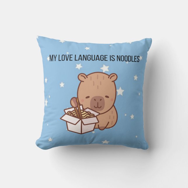 My Love Language Is Noodles | Kawaii Capybara Deco Cushion (Front)