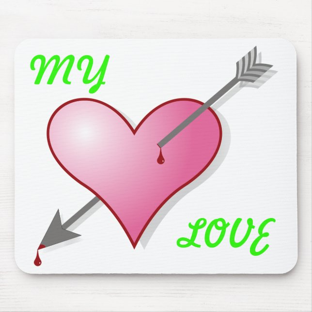 My Love Pink Heart Arrow Mousepad (Front)