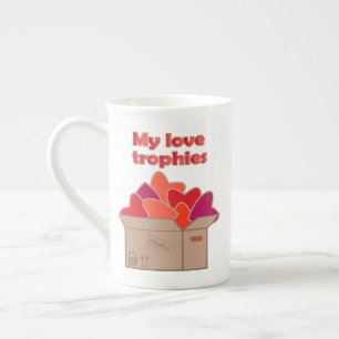 My love trophies in box full of Valentines hearts Bone China Mug