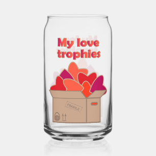 My love trophies in box full of Valentines hearts Can Glass