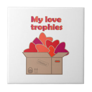 My love trophies in box full of Valentines hearts Ceramic Tile