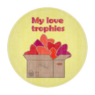 My love trophies in box full of Valentines hearts Cutting Board