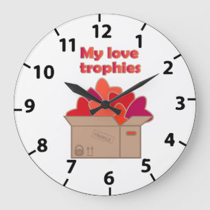 My love trophies in box full of Valentines hearts Large Clock