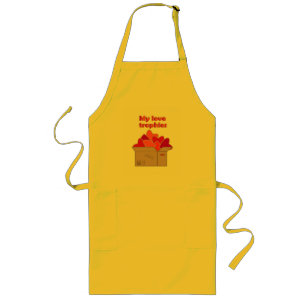 My love trophies in box full of Valentines hearts Long Apron