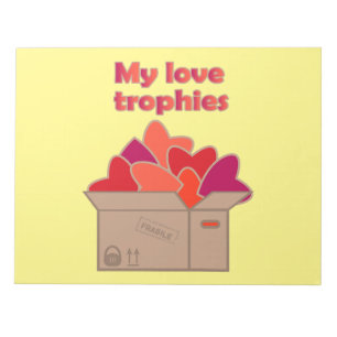 My love trophies in box full of Valentines hearts Notepad