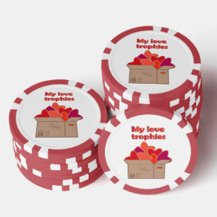 My love trophies in box full of Valentines hearts Poker Chips