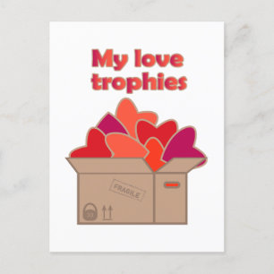 My love trophies in box full of Valentines hearts Postcard