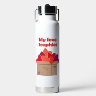 My love trophies in box full of Valentines hearts Water Bottle