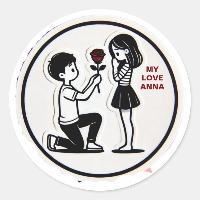 My love with name romantic  classic round sticker (Front)