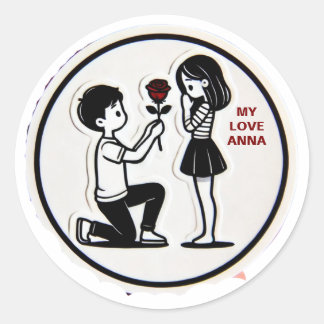 My love with name romantic  classic round sticker