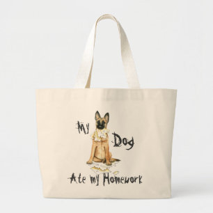 My Malinois Ate My Homework Large Tote Bag