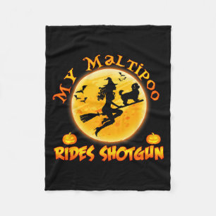 My Maltipoo Rides Shot Funny Halloween Dog Costume Fleece Blanket