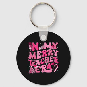 My Merry Teacher Era Retro Groovy Teacher Christma Key Ring