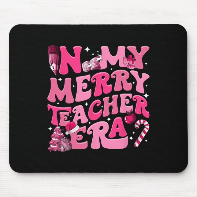 My Merry Teacher Era Retro Groovy Teacher Christma Mouse Pad (Front)