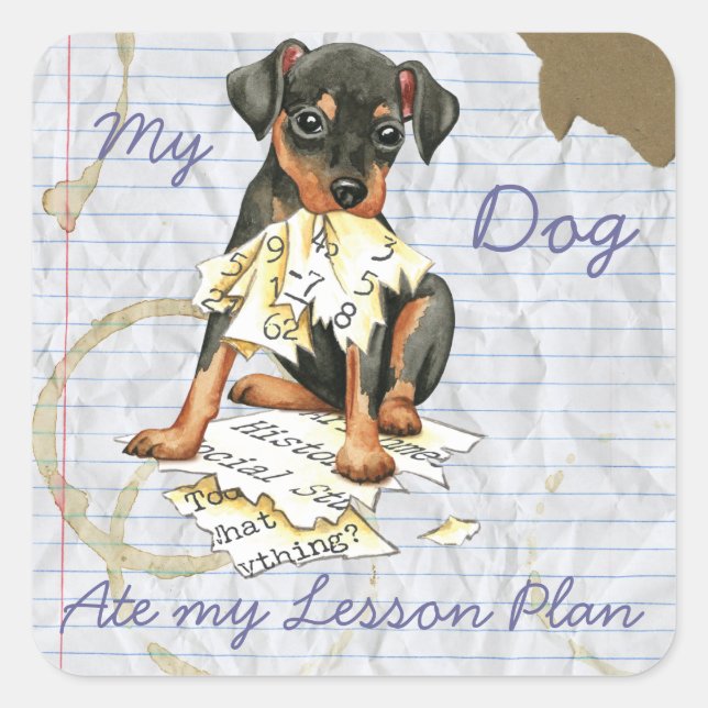 My Min Pin Ate my Lesson Plan Square Sticker (Front)