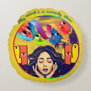 My mind’s a comedy show round cushion