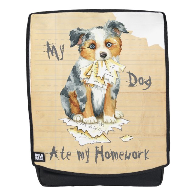 My Mini American Shepherd Ate My Homework Backpack (Front)