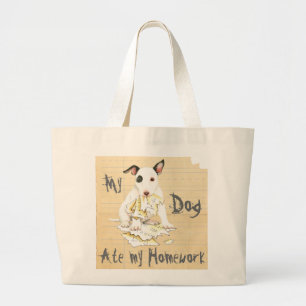 My Miniature Bull Terrier Ate My Homework Large Tote Bag