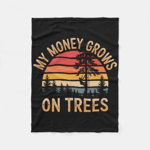 My Money Grows On Trees Vintage Logger Arborist Fleece Blanket
