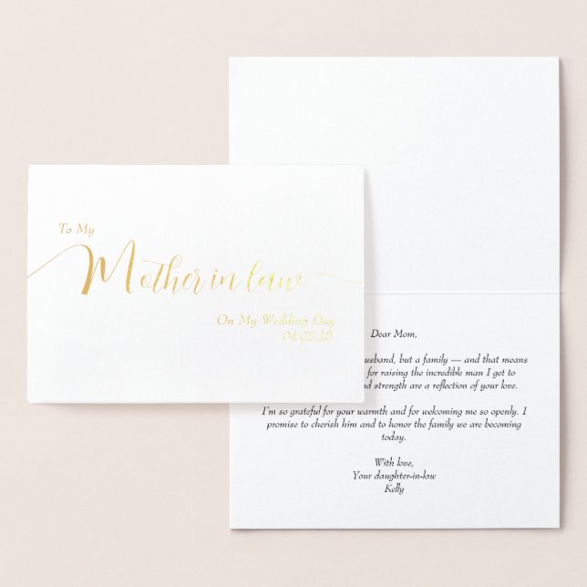 My Mother in Law on My Wedding Day Elegant Script Foil Card (Display)