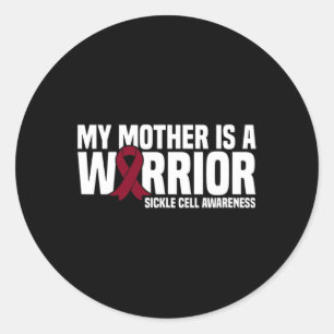 My Mother is a Warrior Burgundy Ribbon Sickle Cell Classic Round Sticker