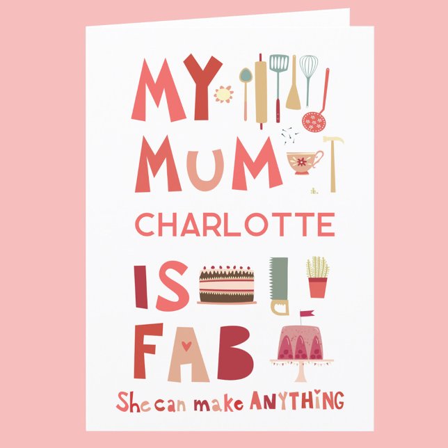 My Mum is Fab Personalised Fun Card (My Mum is Fab personalized name mothers day or mum birthday card)
