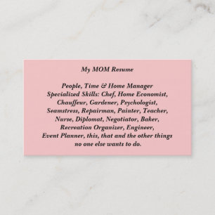 My Mum Resume Calling Card Card