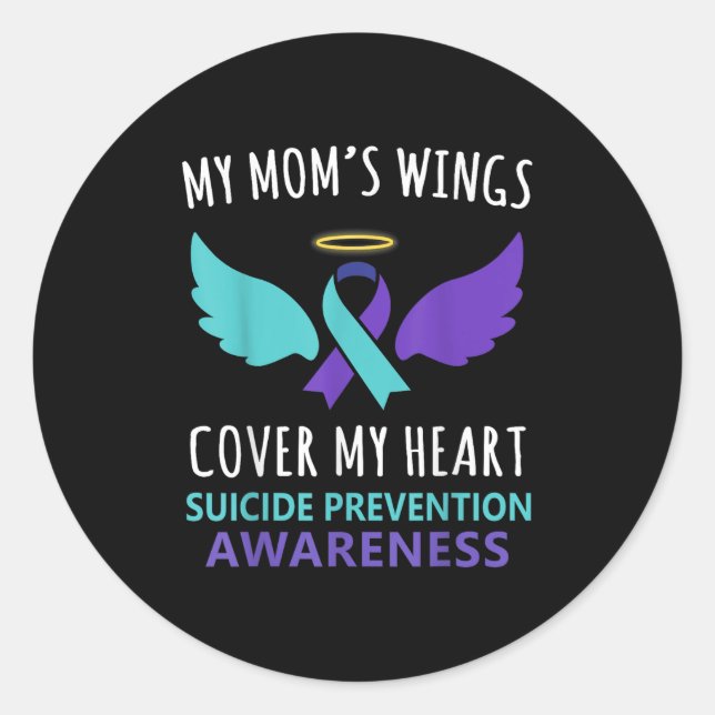 My Mum's Wings Cover Heart Suicide Awareness Ribbo Classic Round Sticker (Front)