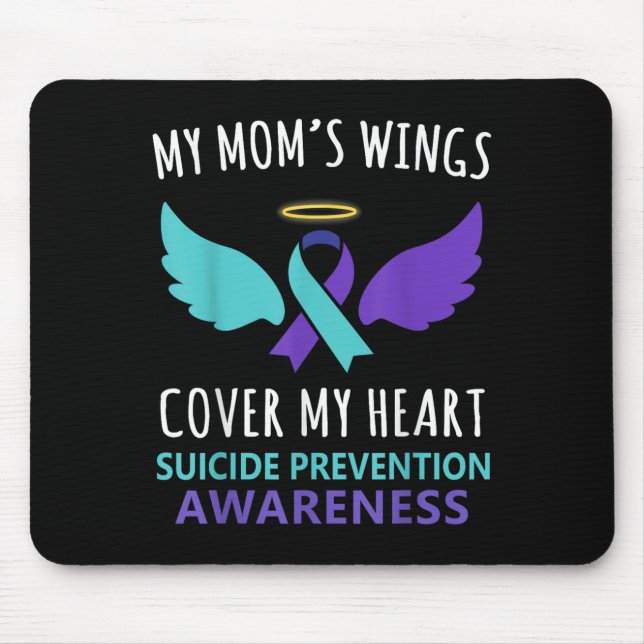 My Mum's Wings Cover Heart Suicide Awareness Ribbo Mouse Pad (Front)