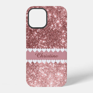 My Name White Hearts on Rose Gold iPhone 12 Case