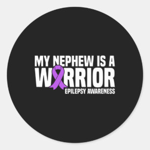 My Nephew Is A Warrior Purple Ribbon Epilepsy Awar Classic Round Sticker