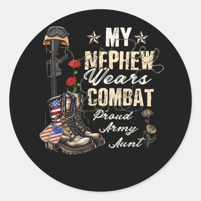 My Nephew Wears Combat Boots Proud Army Aunt Veter Classic Round Sticker (Front)