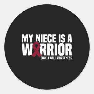 My Niece Is A Warrior Burgundy Ribbon Sickle Cell Classic Round Sticker