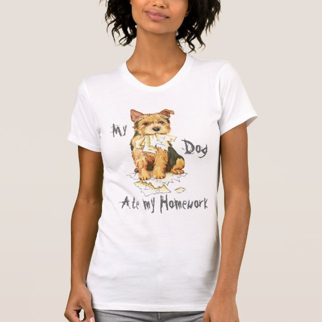 My Norwich Terrier Ate my Homework T-Shirt (Front)