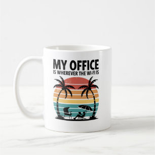 My Office Is Wherever the Wi-Fi Is Retro Beach  Coffee Mug