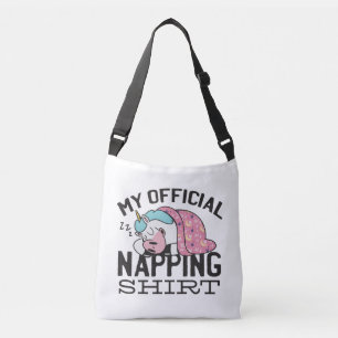 My official napping shirt - Lazy sleeping Unicorn Crossbody Bag