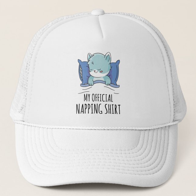 My official napping shirt with sleeping Cat Trucker Hat (Front)