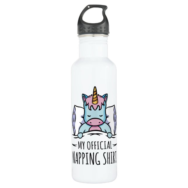 My official napping shirt with sleeping Unicorn 710 Ml Water Bottle (Front)