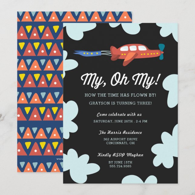 My Oh My | Aeroplane Birthday Party Invitation (Front/Back)