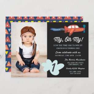 My Oh My   Aeroplane Photo Birthday Party Invite