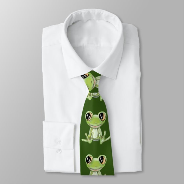 My Other Green Frog Friend Neck Tie (Tied)